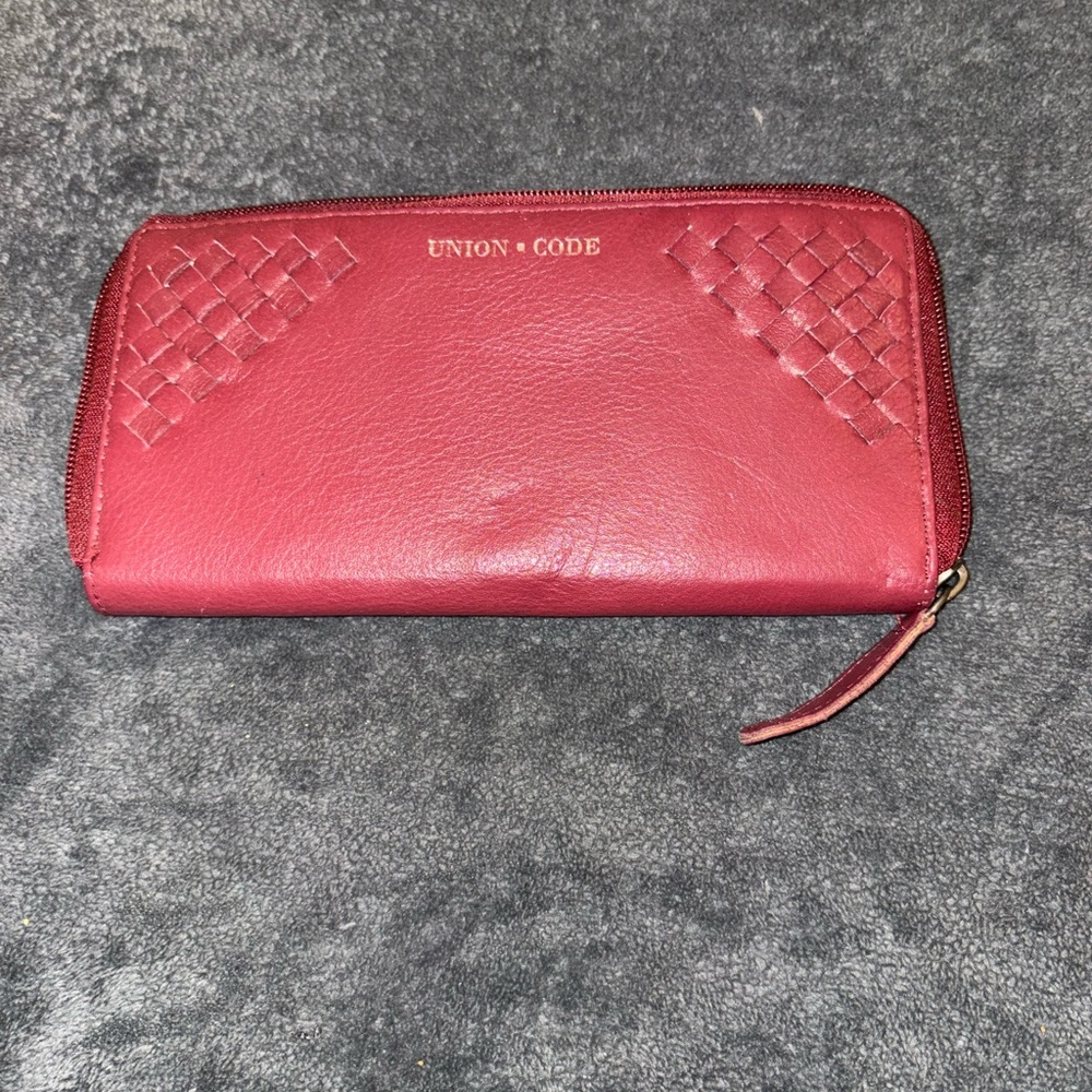 Women's red Union code genuine leather RFID protected wallet